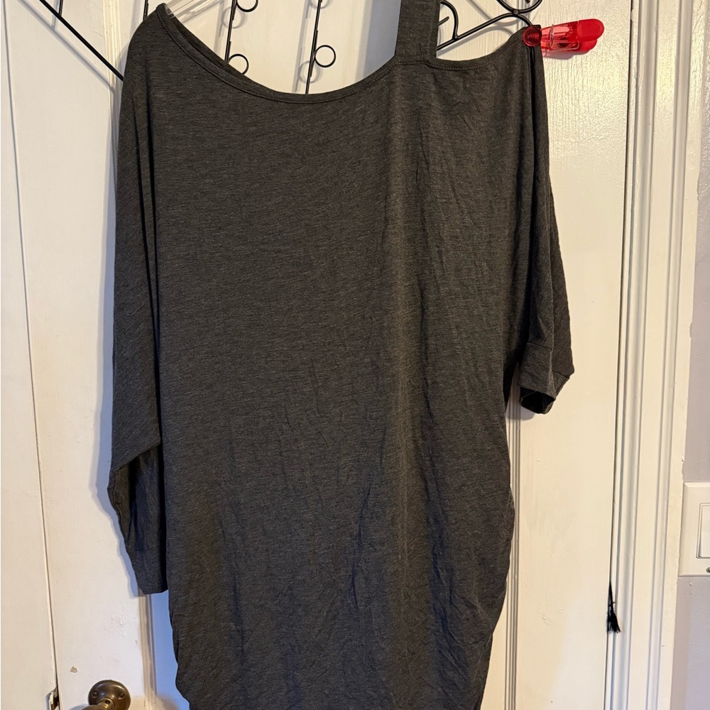 Charcoal Gray One Shoulder Casual Top